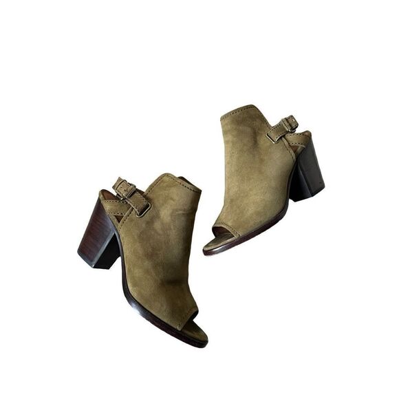 Frye Dani Shield Sling Back Booties Size 7M Green Suede - Picture 1 of 13